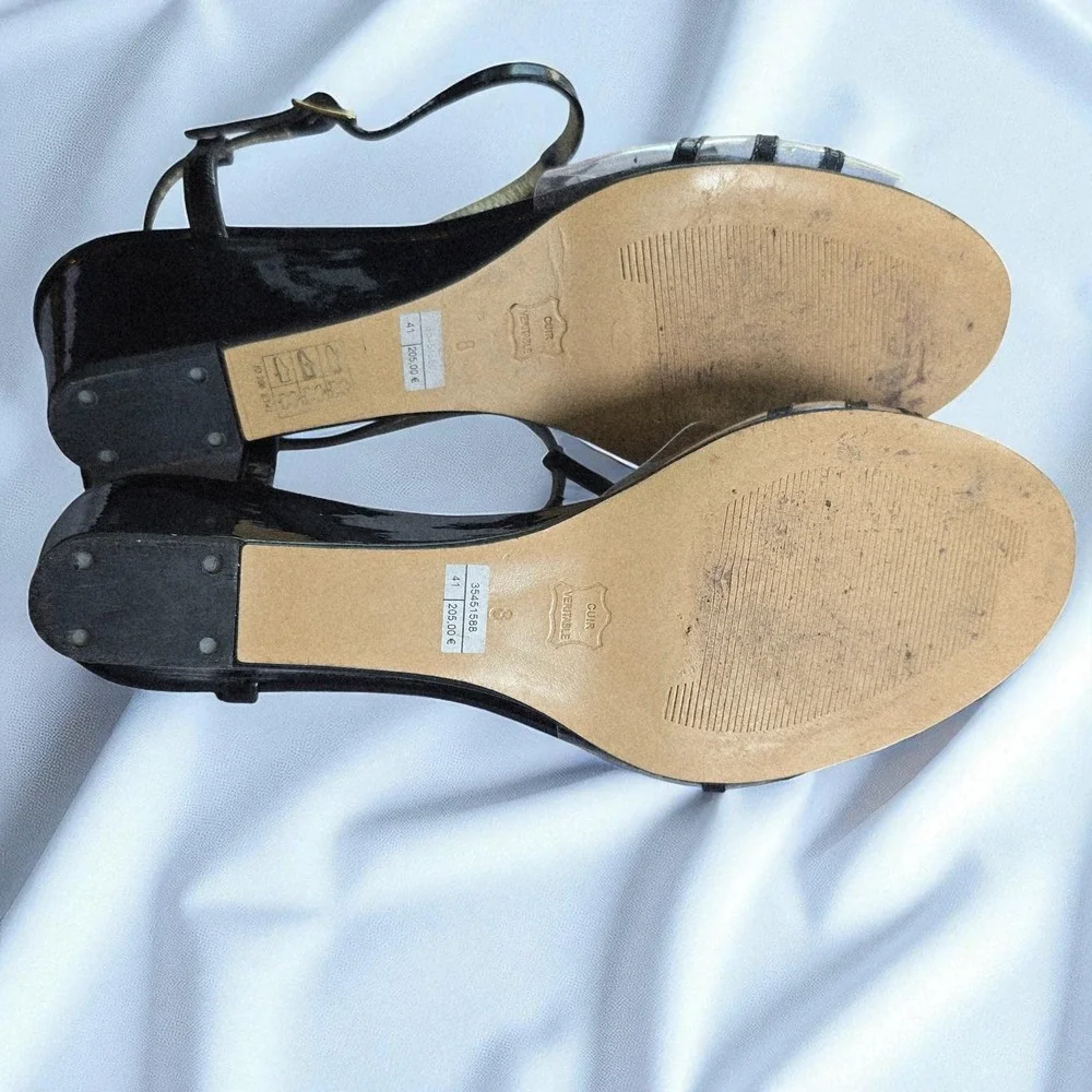 Azuree‎ Pour Heyraud Embellished Wedge Sandals Black Clear Strappy Woman Size 8